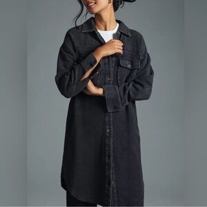 Anthropologie Pilcro Women’s Corduroy Gray Duster Shacket Collared Shirt Jacket